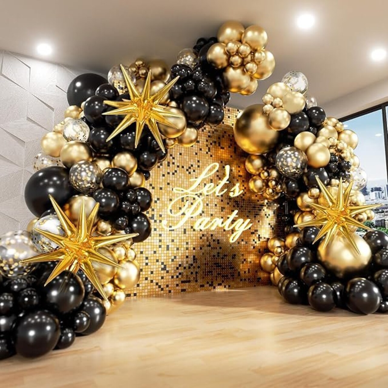 Edge Collections -18"-Black-Black and Gold Balloon Garland for Celebrations-1 set